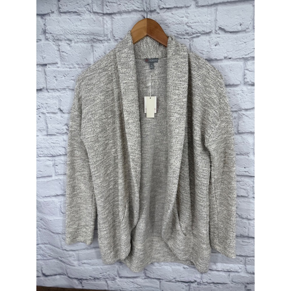 Talbots Womens Petite Medium Open Front Cardigan Sweater‎ Metallic Cream Boucle